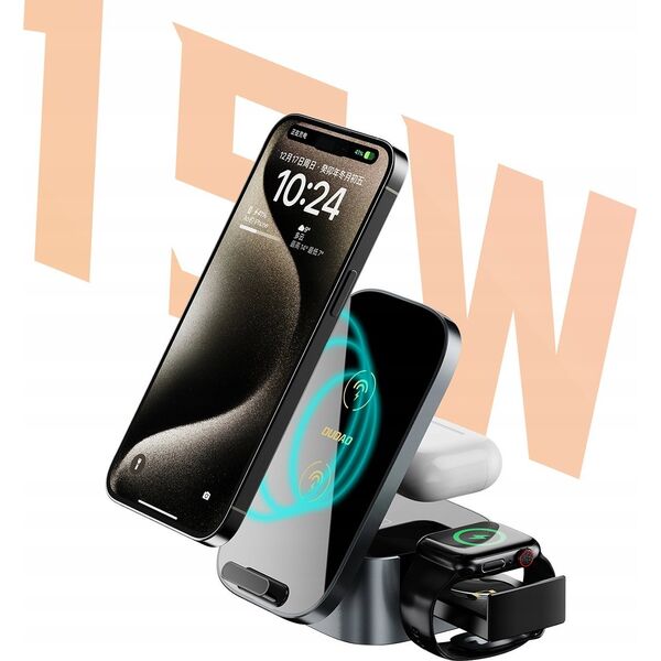 Ładowarka Dudao Ładowarka Dudao A11Pro+ indukcyjna 15W 3w1 do telefonu / smartwatcha / słuchawek - czarna
