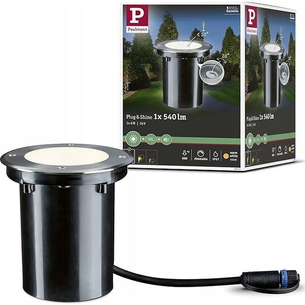 Paulmann Oprawa dogruntowa Plug & Shine FLOOR regulowana 20st. 6W 3000K 428lm IP67 24V srebrny / metal