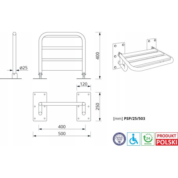KPU INOX / CORRADOMED / KRZESEŁKO PRYSZNICOWE UCHYLNE KPU INOX