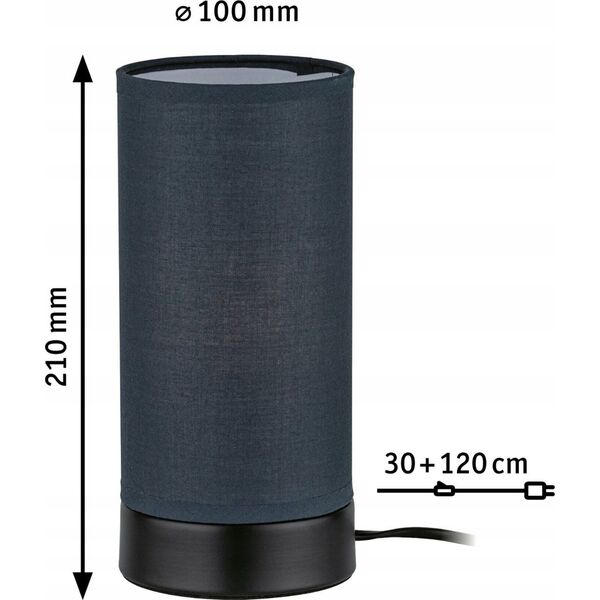Lampa stołowa Paulmann Lampka stołowa PIA max.1x25W E14 z wyłącznikiem 230V czarny matowy / metal / tkanina