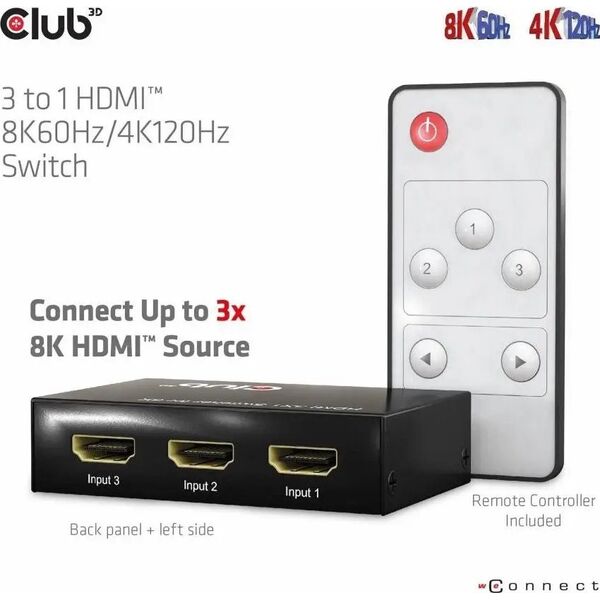 Club 3D Club3D HDMI Switchbox 3 Eingänge -> 1 Ausgang  8K60Hz UHD retail