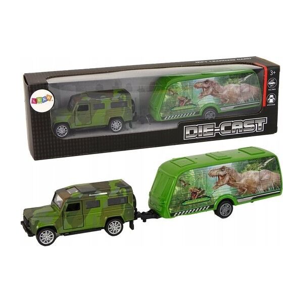 LeanToys Zestaw Pojazdów Jeep z Naciągiem Przyczepa z Dinozaurami