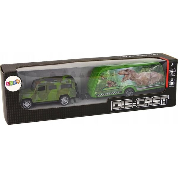 LeanToys Zestaw Pojazdów Jeep z Naciągiem Przyczepa z Dinozaurami