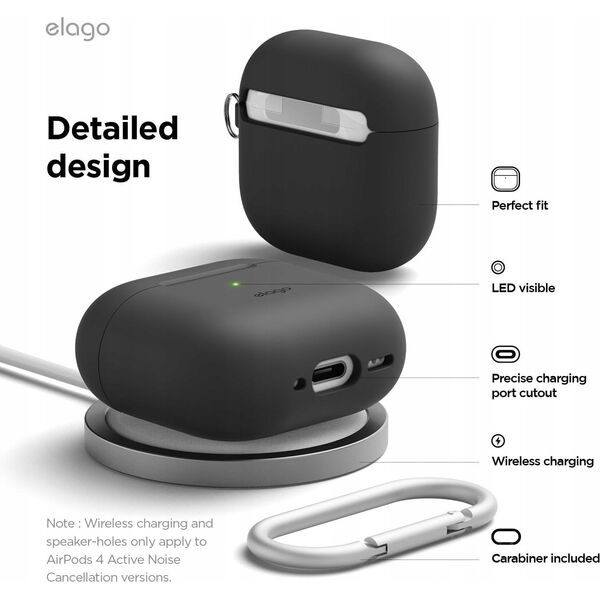 Elago Elago AirPods 4 Hang Silicone Case - etui z karabińczykiem do AirPods 4 czarne - Gwarancja bezpieczeństwa. Proste raty. Bezpłatna wysyłka od 170 zł.