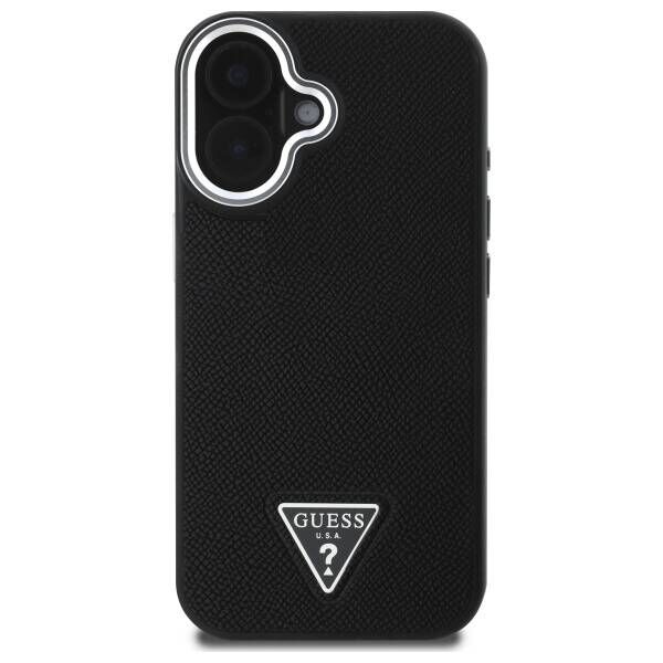 Original Case IPHONE 16 PLUS Guess Hardcase Grained Triangle MagSafe (GUHMP16MPGTSPSK) black 3666339302313
