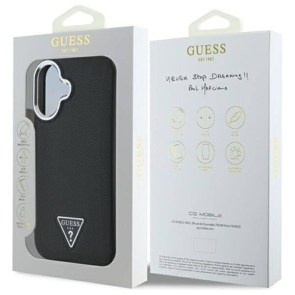 Original Case IPHONE 16 PLUS Guess Hardcase Grained Triangle MagSafe (GUHMP16MPGTSPSK) black 3666339302313