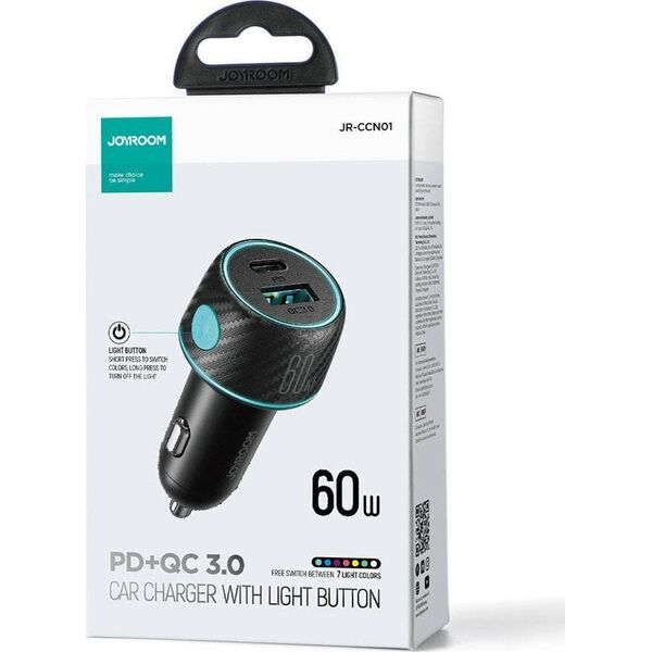 Ładowarka Joyroom Ładowarka samochodowa Joyroom JR-CCN01 USB-C + USB-A 60W czarna