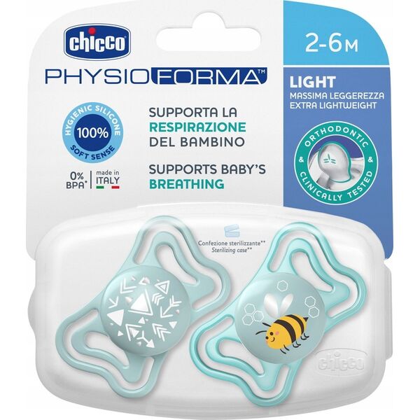 Chicco Smoczek uspokajający silikonowy PhysioForma LIGHT niebieski 2-6M CHICCO /2szt.