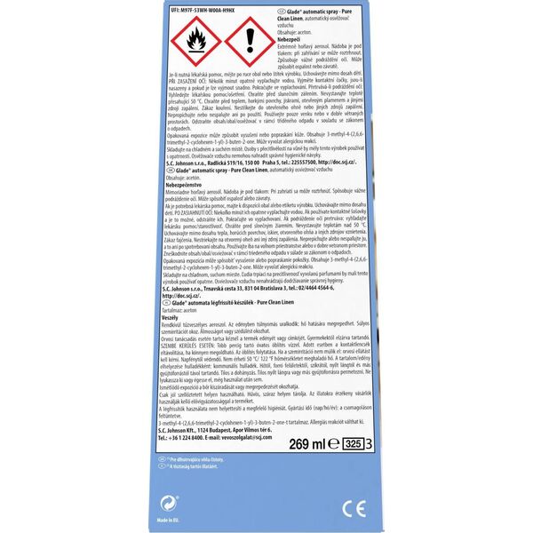 Odświeżacz powietrza automatyczny Glade 269ml Pure Clean Linen, PURE CLEAN LINEN