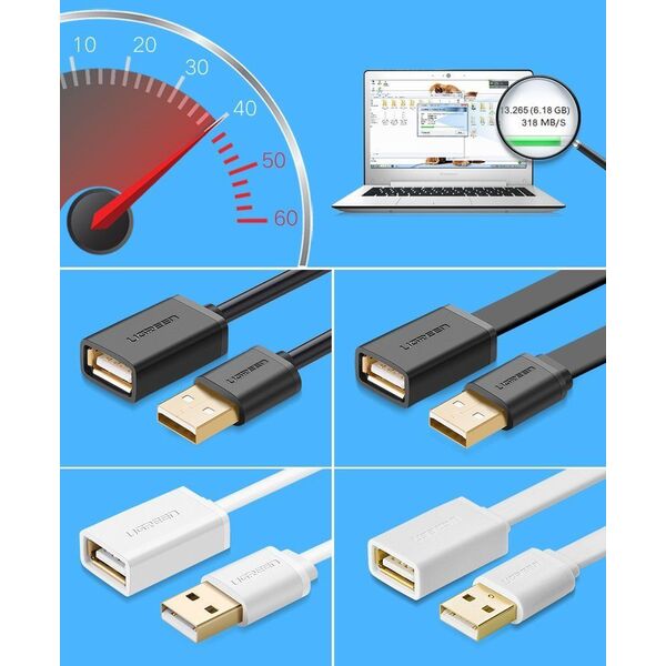 Kabel USB Ugreen USB-A - USB-A 1 m Czarny (10314)
