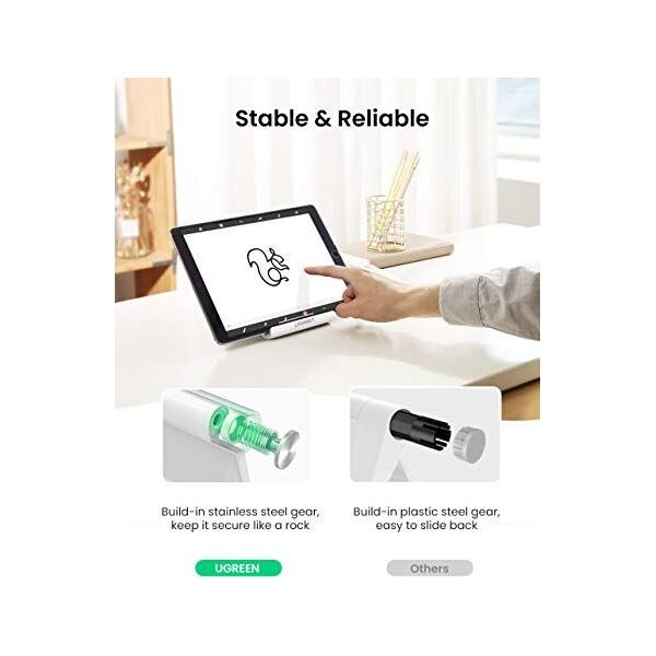 Stojak Ugreen UGREEN Uchwyt na tablet do domowego stojaka na tablet Uchwyt na telefon kompatybilny z iPadem Air 3, iPadem Pro, iPadem Mini, MediaPadem, Surface Pro 7, Galaxy Tab, iPhone 11 itd. Do 10,5 cala (biały)