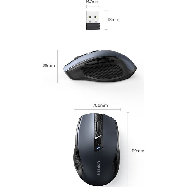 Mysz Ugreen Optyczna mysz myszka bezprzewodowa USB 2.4GHz / Bluetooth 5.0 4000 DPI czarny Optyczna mysz myszka bezprzewodowa USB 2.4GHz / Bluetooth 5.0 4000 DPI czarny