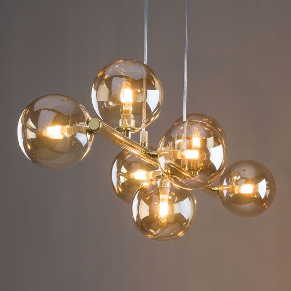 Lampa wisząca TKKRYWULT Tk Lighting Estera 5668 lampa wisząca zwis modern belka szklane klosze 7x6W G9 złota/bursztynowa