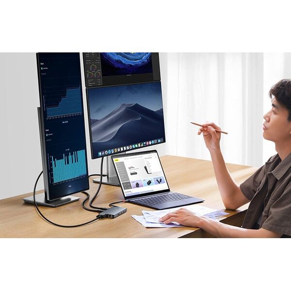Baseus Hub 13w1 Baseus PortalJoy USB-C do HDMI+DP+VGA+C+USB+PD+RJ45+SD/TF+3.5mm (szary)
