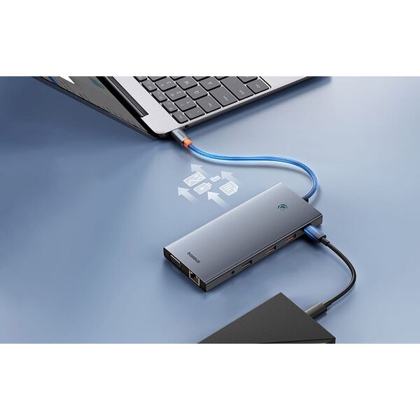 Baseus Hub 13w1 Baseus PortalJoy USB-C do HDMI+DP+VGA+C+USB+PD+RJ45+SD/TF+3.5mm (szary)