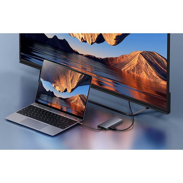 Baseus Hub 13w1 Baseus PortalJoy USB-C do HDMI+DP+VGA+C+USB+PD+RJ45+SD/TF+3.5mm (szary)