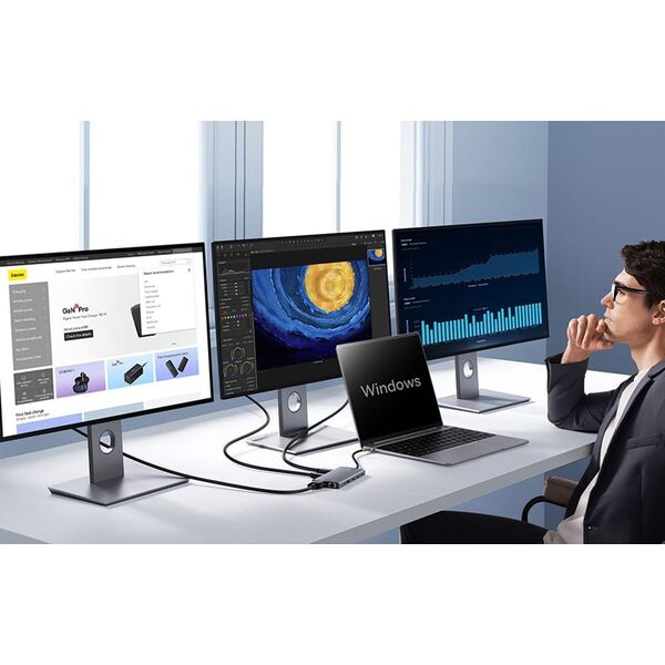 Baseus Hub 13w1 Baseus PortalJoy USB-C do HDMI+DP+VGA+C+USB+PD+RJ45+SD/TF+3.5mm (szary)