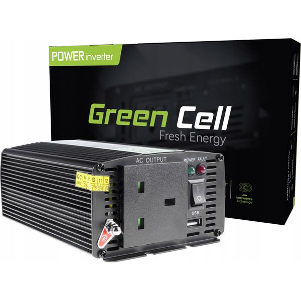 Przetwornica Green Cell Przetwornica napięcia Inwerter Green Cell 24V na 230V 300W/600W Modyfikowana sinusoida UK PLUG