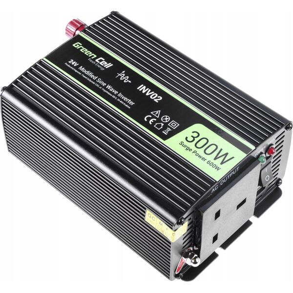 Przetwornica Green Cell Przetwornica napięcia Inwerter Green Cell 24V na 230V 300W/600W Modyfikowana sinusoida UK PLUG