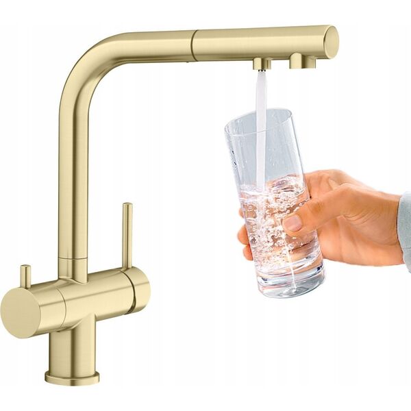 Bateria kuchenna Blanco Bateria FONTAS-S II Satin GOLD z wyciąganą wylewką