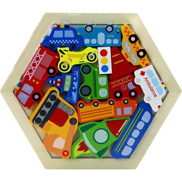 LeanToys Puzzle Układanka Pojazdy Rakieta Klocki Drewniane Kolorowe 15 ele.