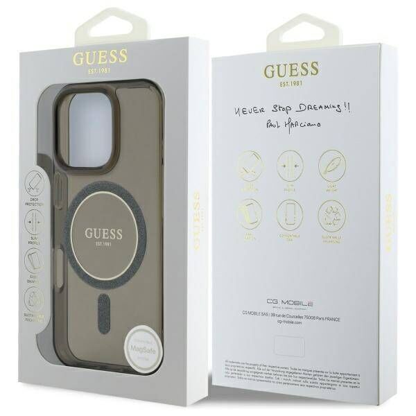Original Case IPHONE 16 PRO MAX Guess Hardcase IML Glitter Circle MagSafe (GUHMP16XHFGEREK) black 3666339307431