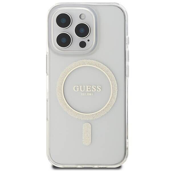 Original Case IPHONE 16 PRO MAX Guess Hardcase IML Glitter Circle MagSafe (GUHMP16XHFGERET) transparent 3666339307585