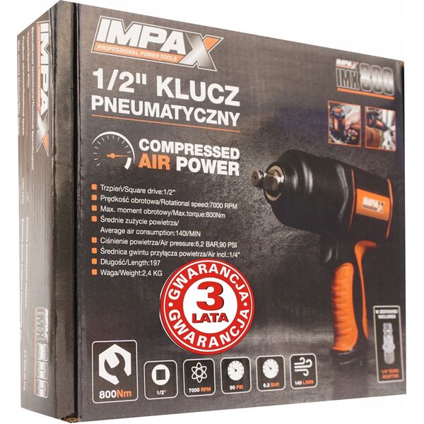 Klucz udarowy Nuair PNEUMATYCZNY KLUCZ UDAROWY 1/2"  800Nm IMPAX