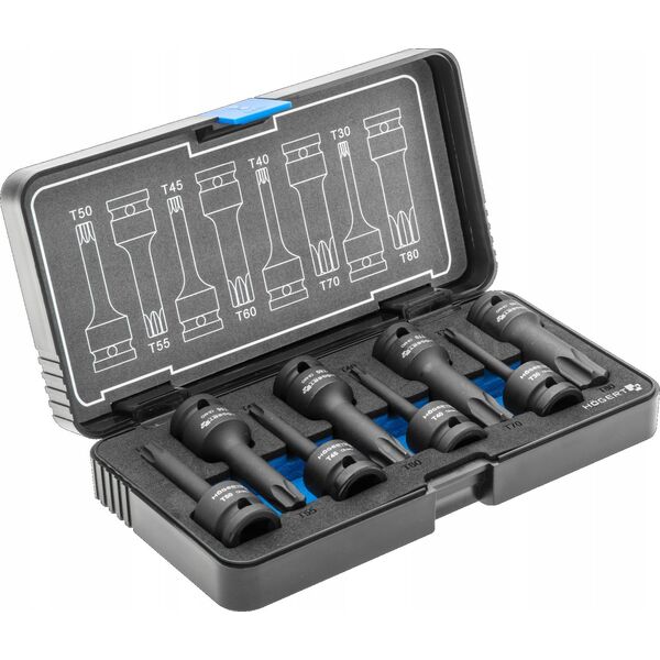 Högert Technik HOGERT SET OF KEYS, IMPACT, TORX, 8 pcs. 1/2", CRMO