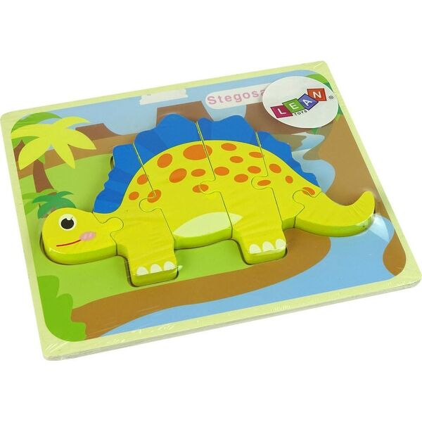 LeanToys Drewniane Puzzle Dinozaur Stegosaurus Żółty