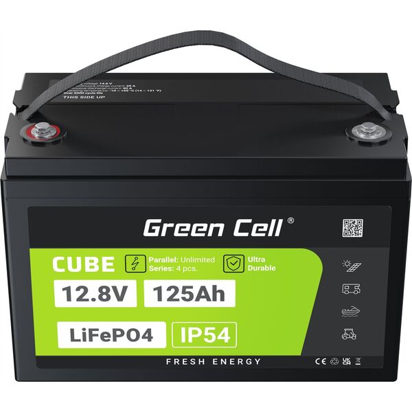 Green Cell Green Cell CUBE LiFePO4 125Ah 12.8V 1600Wh Lithium Iron Phosphate Battery for Camper, Solar, Off-Grid System, Boat