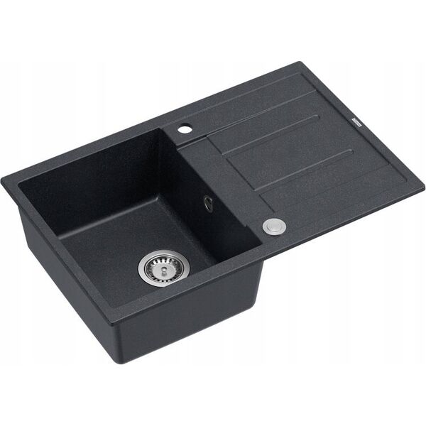 Zlewozmywak GraniteQ MORGAN 111 GraniteQ zlewozmywak black diamond z syfonem Push To Open 1-komorowy z/o / elementy stal szlachetna