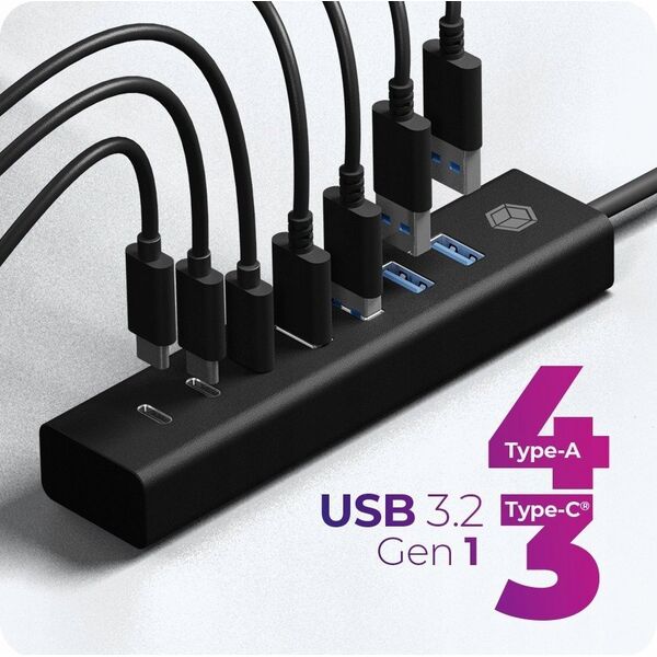 Icy Box Hub IB-HUB1737-C3 7-Port USB 3.2 Gen 1 Hub, 3x USB Type-C., 4x USB Type-A