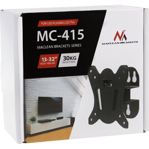 Maclean Uchwyt do telewizora lub monitora Maclean, max. VESA 100x100, 13-32", 30kg, czarny, MC-415