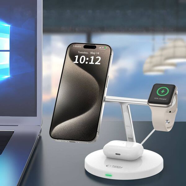 Ładowarka Tech-Protect TECH-PROTECT QI15W-A35 3IN1 MAGNETIC MAGSAFE WIRELESS CHARGER WHITE