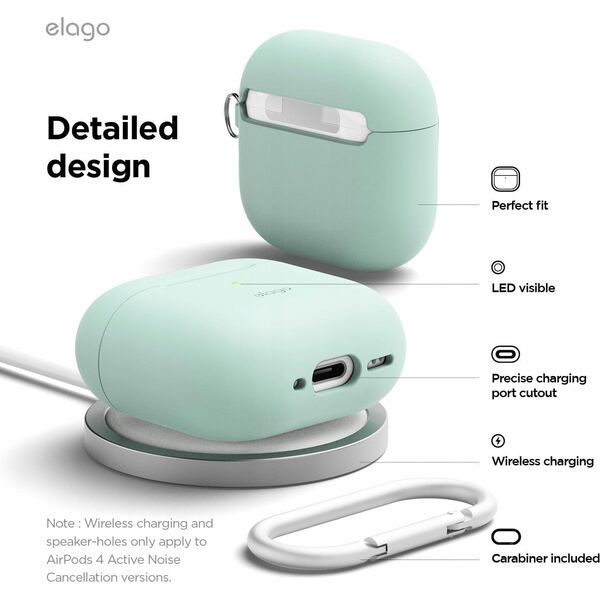 Elago Elago AirPods 4 Hang Silicone Case - etui z karabińczykiem do AirPods 4 miętowe - Gwarancja bezpieczeństwa. Proste raty. Bezpłatna wysyłka od 170 zł.