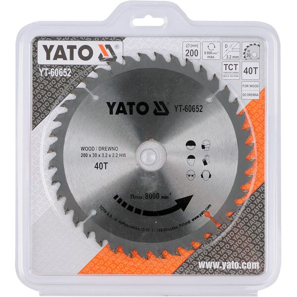 Yato Piła tarczowa do drewna z węglikiem wolframu 40T 200x30mm (YT-60652)