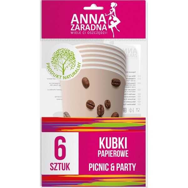 Anna Zaradna Kubki papierowe 200 ml, 6 szt., mix kolorów