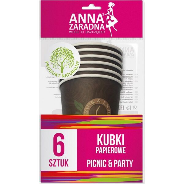 Anna Zaradna Kubki papierowe 200 ml, 6 szt., mix kolorów