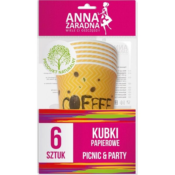 Anna Zaradna Kubki papierowe 200 ml, 6 szt., mix kolorów