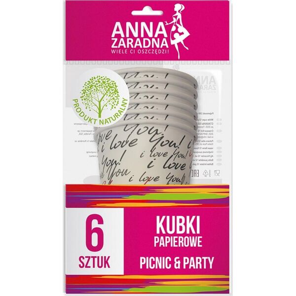 Anna Zaradna Kubki papierowe 200 ml, 6 szt., mix kolorów