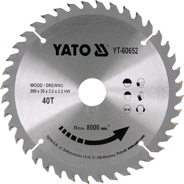 Yato Piła tarczowa do drewna z węglikiem wolframu 40T 200x30mm (YT-60652)