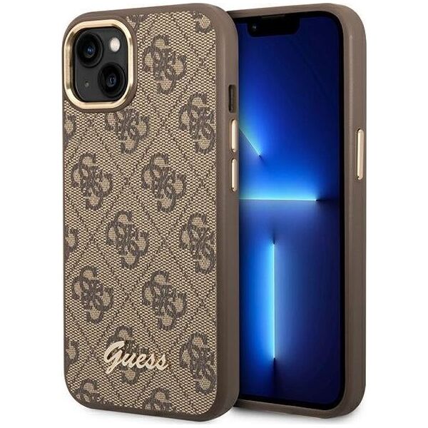 Guess Etui Guess do iPhone 14 6,1" brązowy/brown hard case 4G Vintage Gold Logo