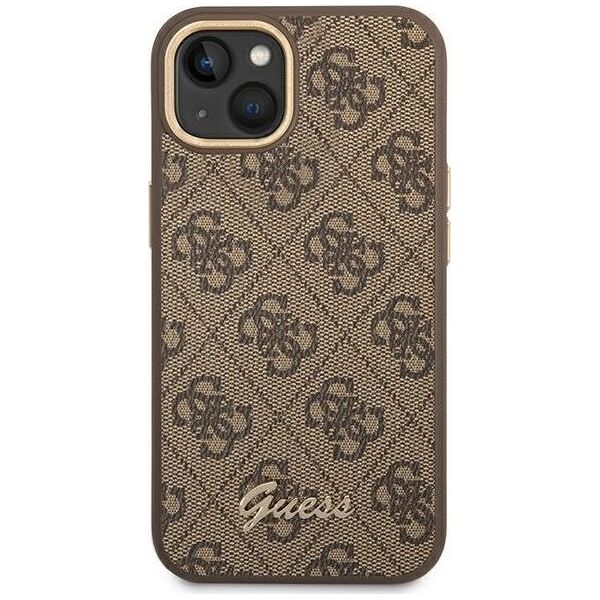 Guess Etui Guess do iPhone 14 6,1" brązowy/brown hard case 4G Vintage Gold Logo