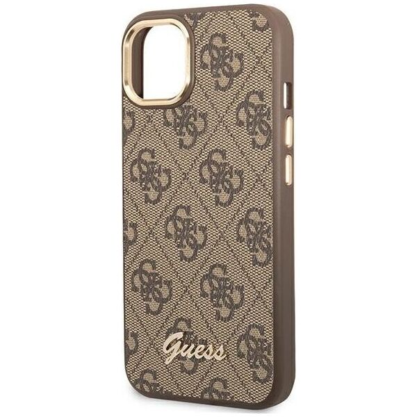 Guess Etui Guess do iPhone 14 6,1" brązowy/brown hard case 4G Vintage Gold Logo