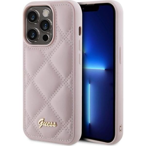 Guess Guess GUHCP15LPSQSQSP iPhone 15 Pro 6.1" różowy/pink hardcase Quilted Metal Logo