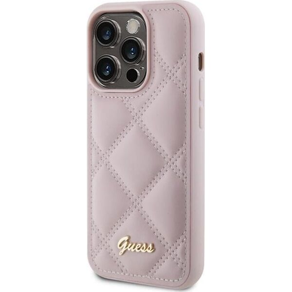 Guess Guess GUHCP15LPSQSQSP iPhone 15 Pro 6.1" różowy/pink hardcase Quilted Metal Logo