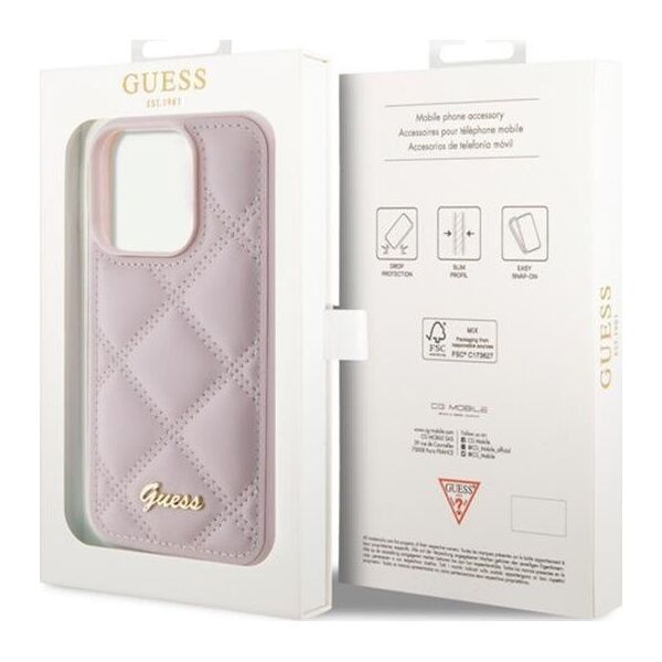 Guess Guess GUHCP15LPSQSQSP iPhone 15 Pro 6.1" różowy/pink hardcase Quilted Metal Logo