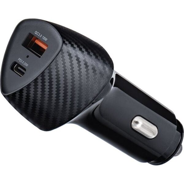 Ładowarka ForCell FORCELL CARBON ładowarka samochodowa Typ C 3.0 PD20W + USB QC3.0 18W 5A CC50-1A1C czarna (Total 38W)