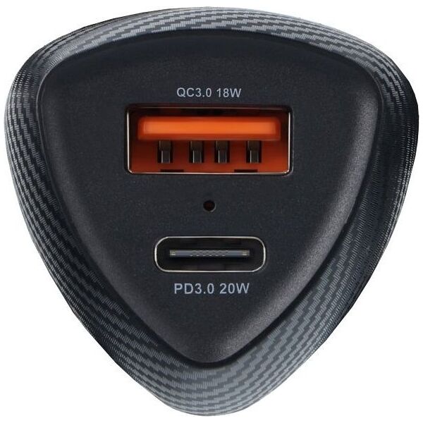 Ładowarka ForCell FORCELL CARBON ładowarka samochodowa Typ C 3.0 PD20W + USB QC3.0 18W 5A CC50-1A1C czarna (Total 38W)